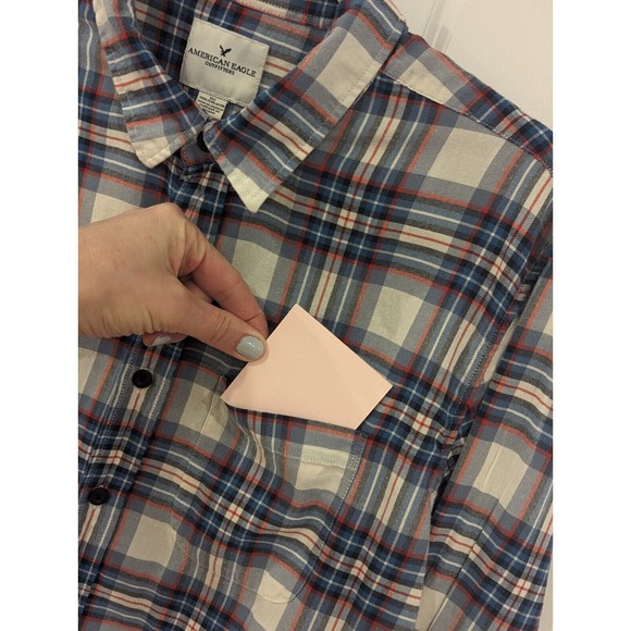 American Eagle Seriously Soft Button Down Shirt Sz XLT Red White Blue - Picture 6 of 10